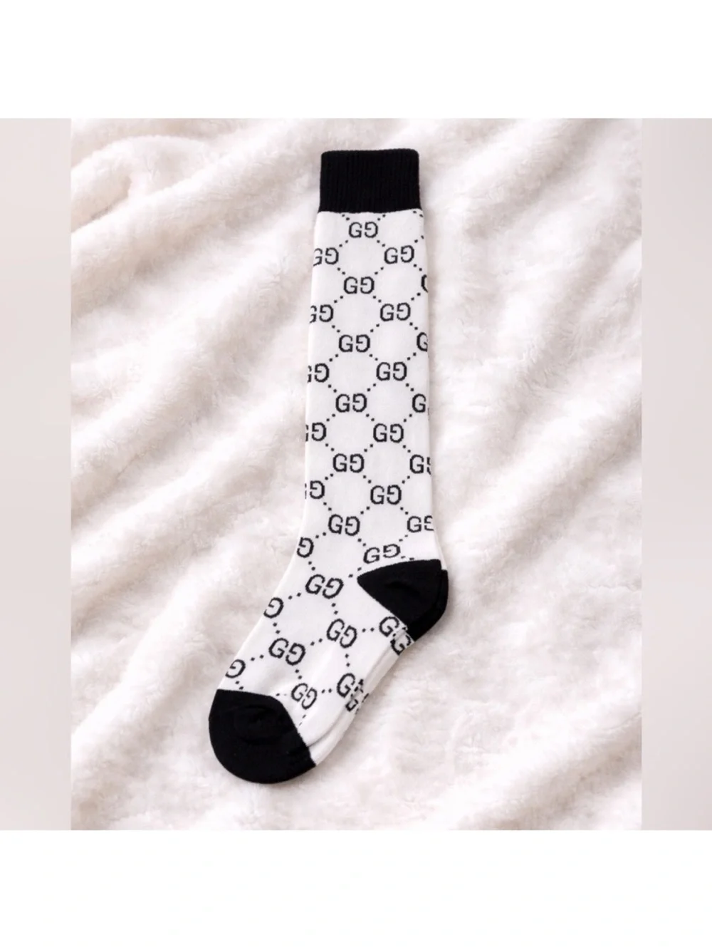 White & Black Gucci Knee High Luxury Socks